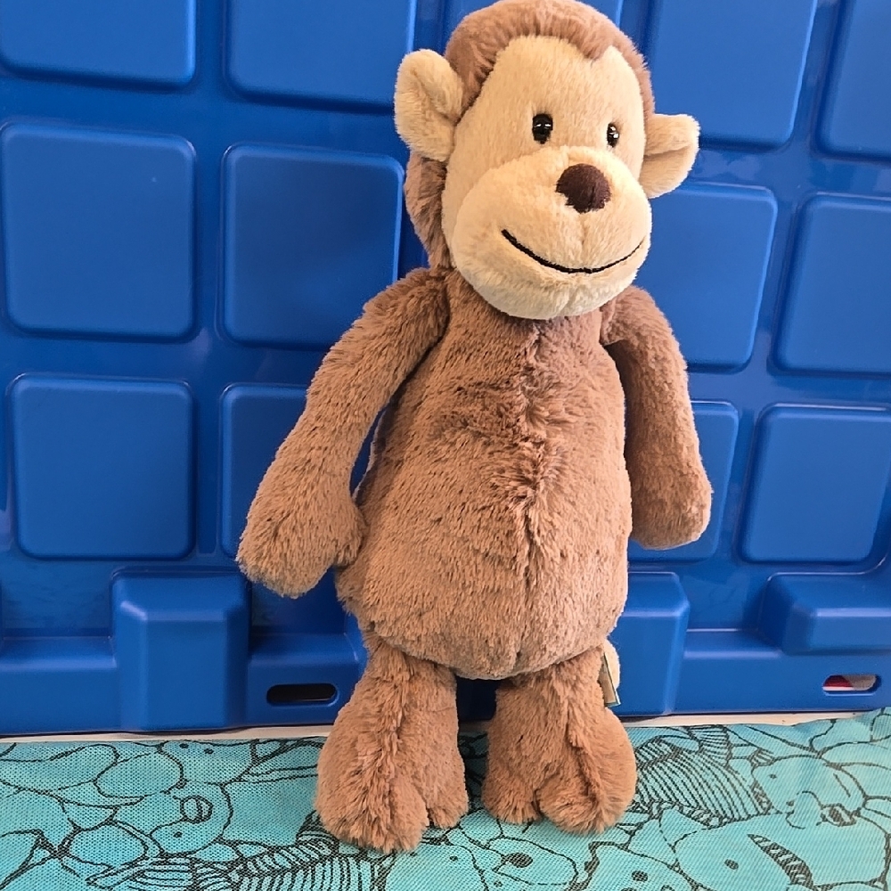 NWT Jellycat Brown and Cream Original Bashful Monkey With Blue Dust Bag - Picture 7 of 16